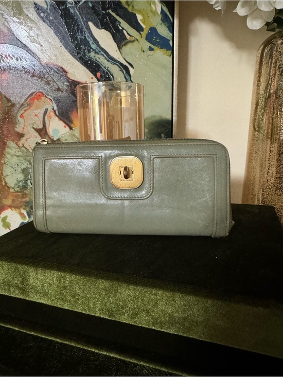Longchamp Handbags - Olive Green Leather Zip Wallet with Gold Turn-Lock